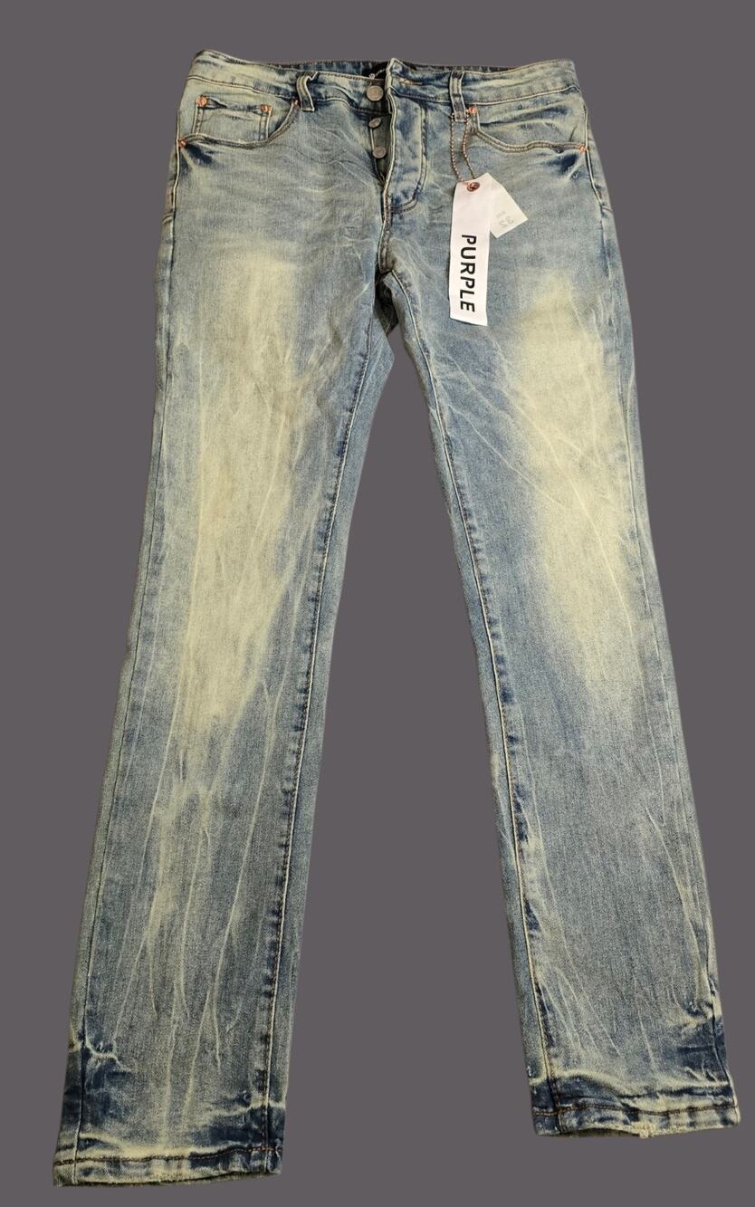 Purple Brand Light Wash Blue Men's Slim Denim Jeans Button 5-Pocket Logo